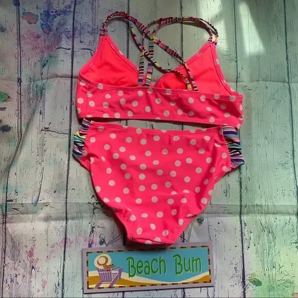 Xhilaration Girl's pink white polka dots bikini.